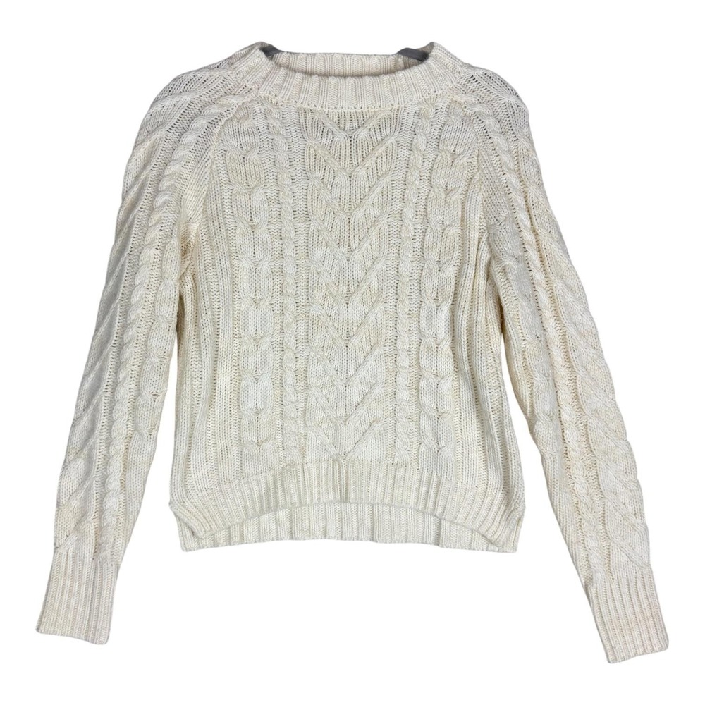 Cotton Emporium Sweater Womens Small White Cable Knit Raglan Crewneck Pullover